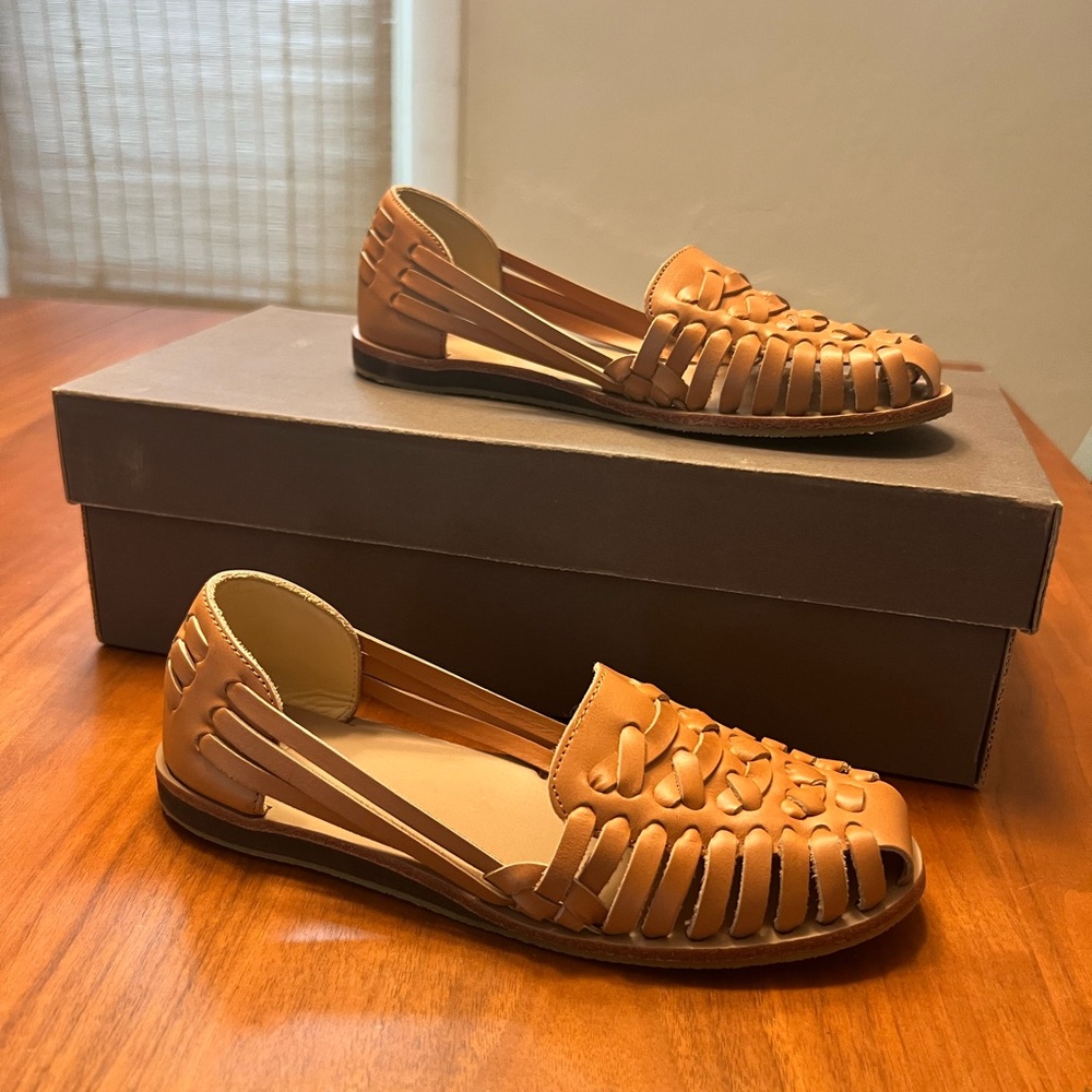 Tan Leather Loafers with Woven Detail - Picture 3 of 5